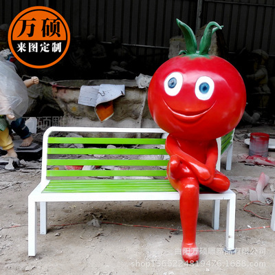 【萬碩 玻璃鋼卡通人物雕塑 小區(qū)廣場(chǎng)幼兒園休閑坐椅 西紅柿番茄人雕塑景觀雕塑